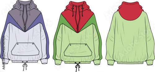 Stylish Color Block Hooded Jacket Design Template