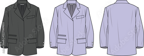 Oversized Long Sleeve Blazer Jacket Fashion Flat Sketch Design Template