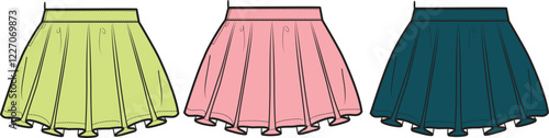 Fashion Flat Sketches Three Pleated Skirts Design