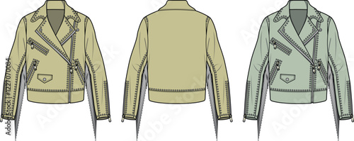 Fashion Flat Sketch Studded Fringe Leather Jacket Design