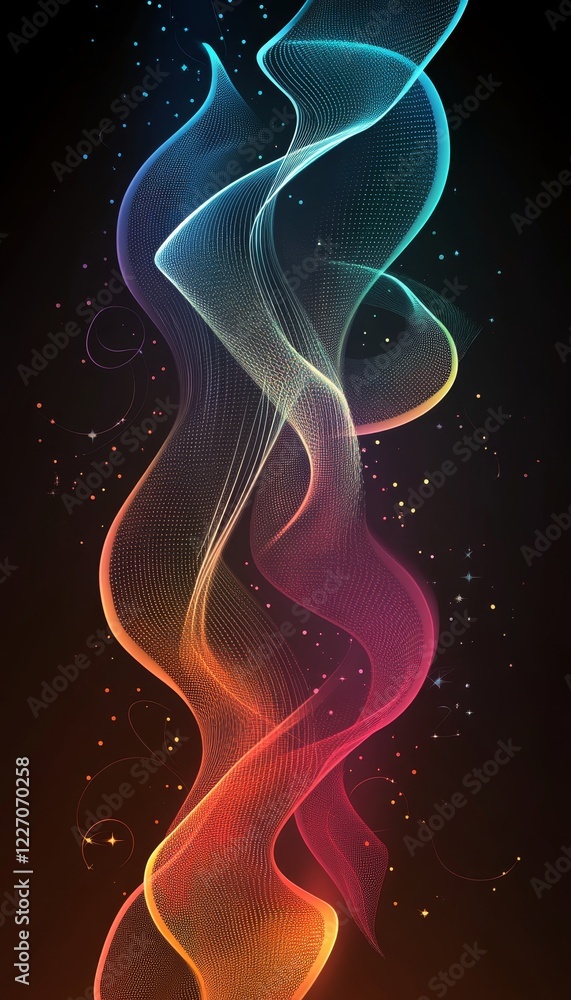 Abstract Waves of Vibrant Blue, Cyan, Red, and Orange Flowing Against a Dark Background Abstract Waves of Vibrant Blue, Cyan, Red, and Orange Flowing Against a Dark Background