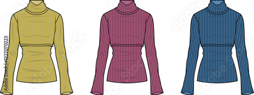 Fashion Illustration Striped Turtleneck Tops Women's Apparel Design