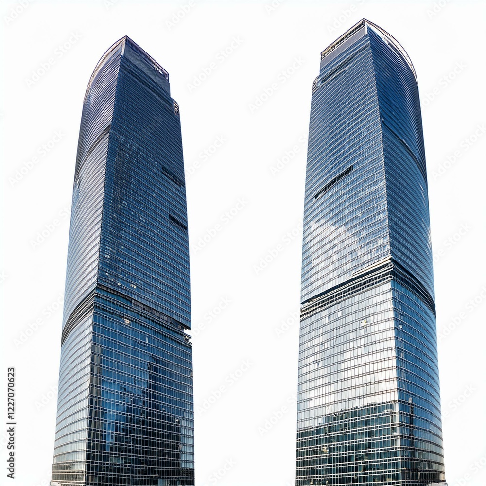 Obraz premium Commercial Real Estate Towers – Business District High-Rises Sophisticated Office Skyscrapers – Glass and Steel Buildings