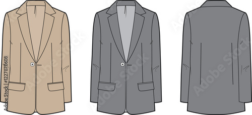 Women's Blazer Fashion Design Template Beige Gray