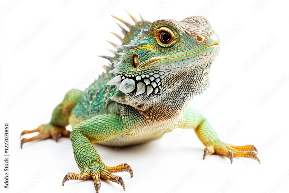 Obraz premium Vibrant Green Lizard on White Background