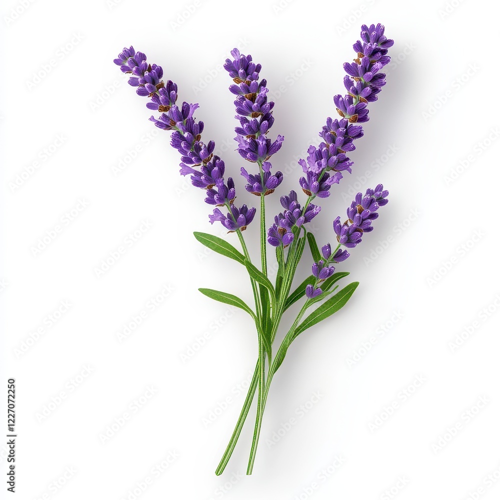 Naklejka premium Calming Lavender Sprigs on White Background