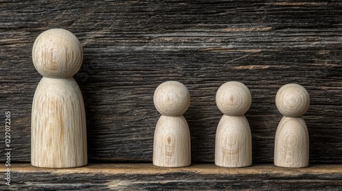 Family, growth, wooden figures, background wood, concept photo