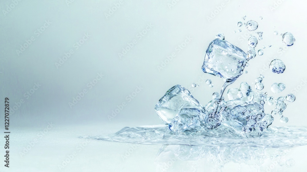 Ice cubes splashing in water, refreshing drink concept Ice cubes splashing in water, refreshing drink concept