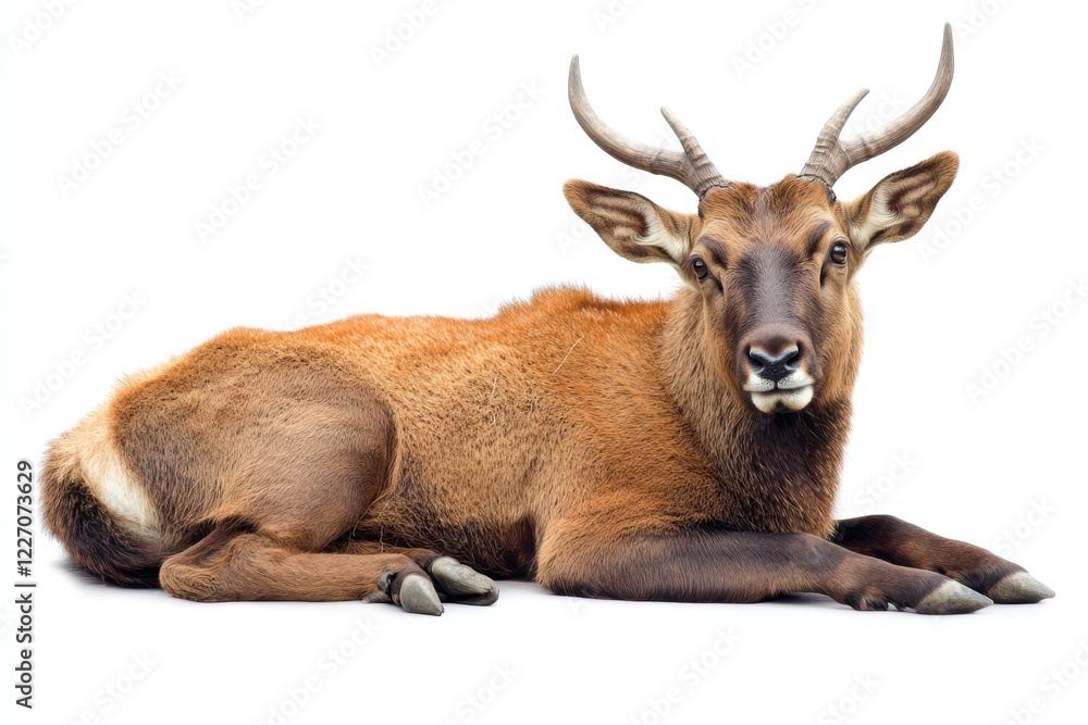Young male elk resting on white background Young male elk resting on white background