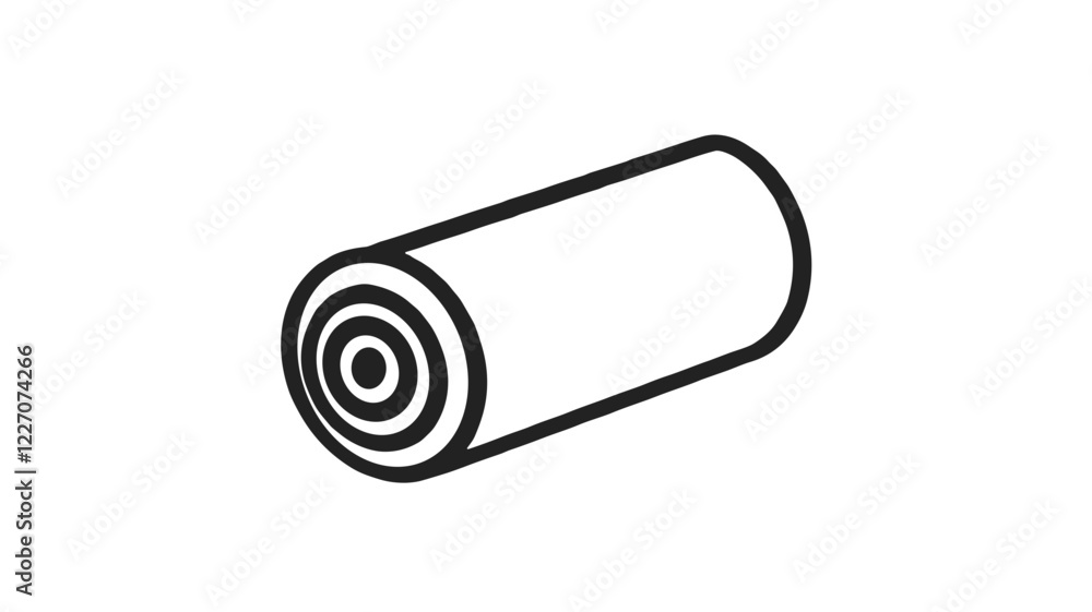 Minimalist outline icon of a rolled exercise mat on a white background Minimalist outline icon of a rolled exercise mat on a white background