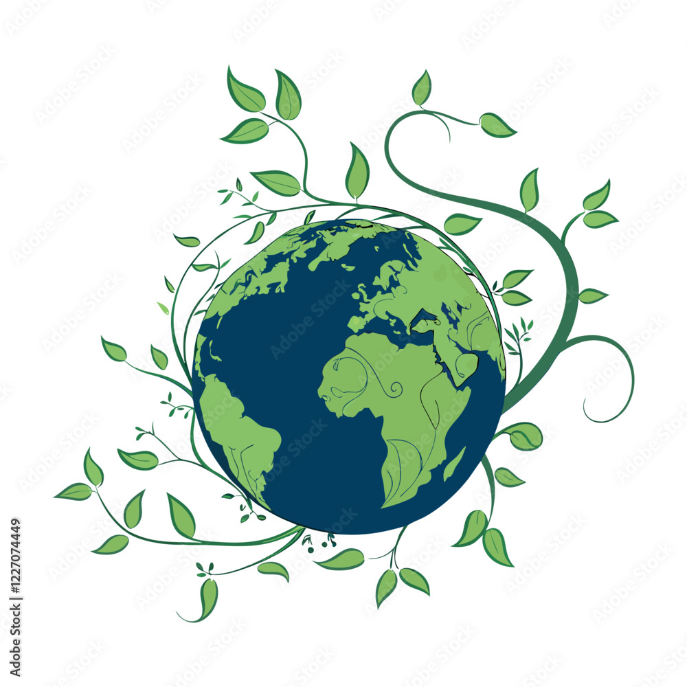 A 3D-rendered Earth with a stylized eco-friendly vector design A 3D-rendered Earth with a stylized eco-friendly vector design