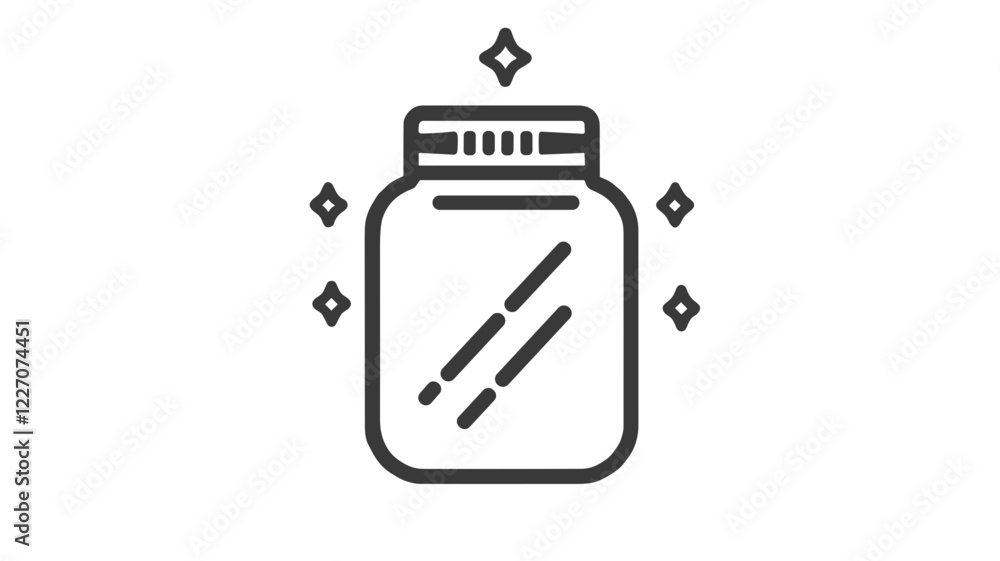 Minimalist outline icon of a jar with sparkles on a white background Minimalist outline icon of a jar with sparkles on a white background