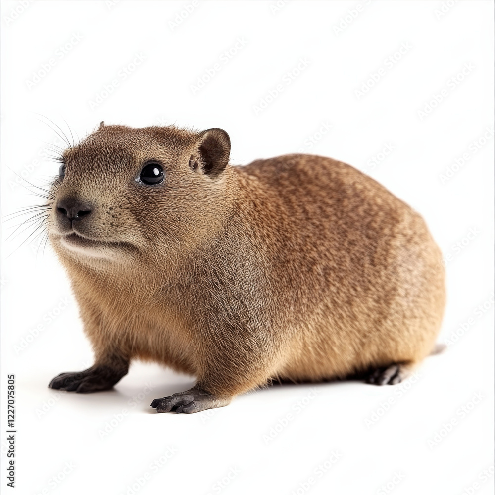 Obraz premium Brown rodent, alert expression, white background.