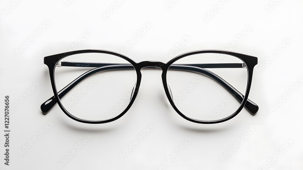 Stylish black eyeglasses on a clean white surface, modern design, perfect for showcasing eyewear trends or accessories. Stylish black eyeglasses on a clean white surface, modern design, perfect for showcasing eyewear trends or accessories.