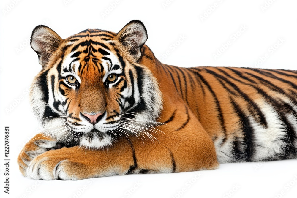 Fototapeta premium Majestic tiger resting, intense gaze.