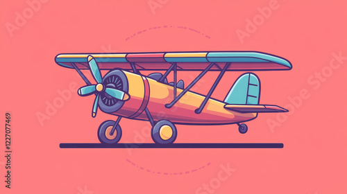 Flight tours vector icon of vintage biplane, retro plane or airplane with propeller and wheels. Air travel, tourism, aircraft and aviation transport isolated symbol, emblem or badge design photo