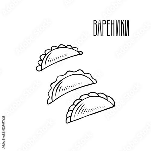 Plate of dumplings. Traditional Ukrainian dish varenyky, good for cookbook or menu, packaging, stickers, advertising. Ukrainian food.