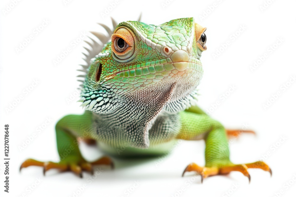 Naklejka premium Close-up of a vibrant green lizard.