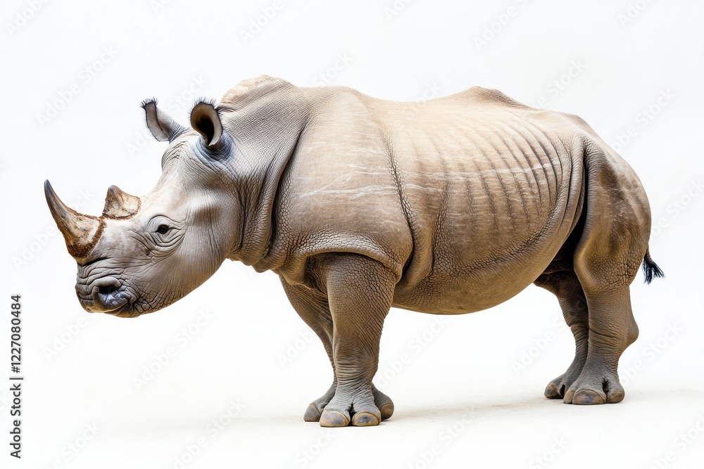 Fototapeta premium Powerful rhino standing against white background.