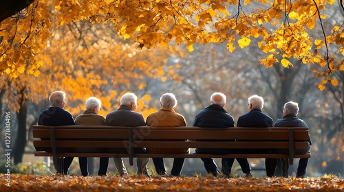 Seniors sitting on a park bench, watching the world go by and smiling