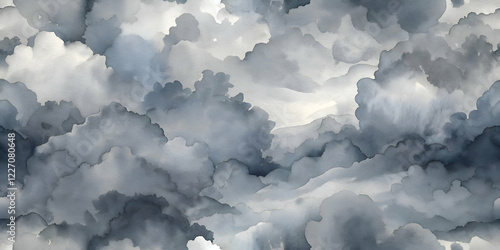 Abstract Watercolor Cloudscape. Stormy Sky Art