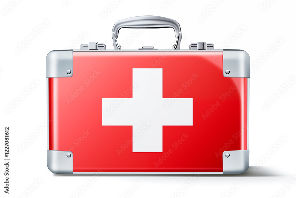 Illustration of a red medical kit with a cross on a white background. Image created with AI Illustration of a red medical kit with a cross on a white background. Image created with AI