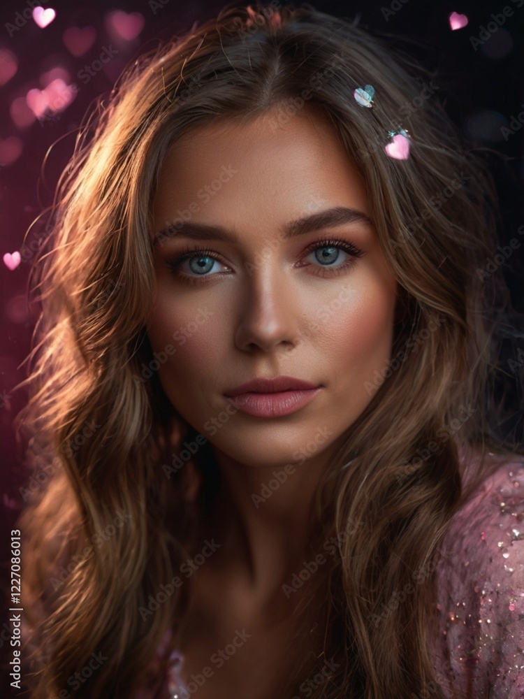 Her captivating selfies in a space decorated with heart lights Her captivating selfies in a space decorated with heart lights