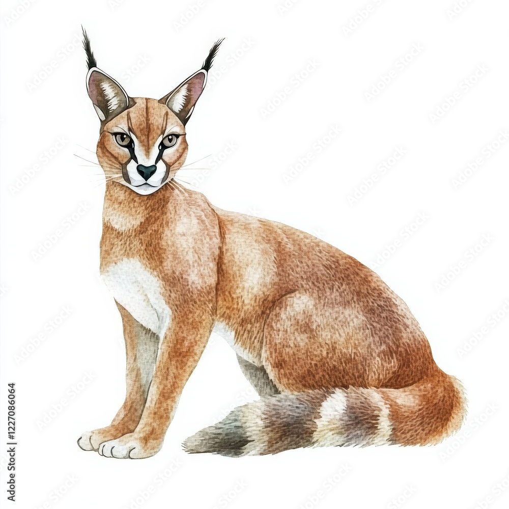 Fototapeta premium Caracal_sitting,_watercolor_painting,__wild_cat_portrait.