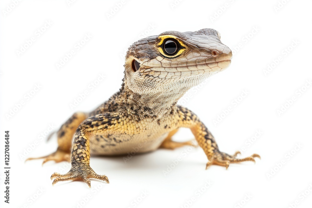 Obraz premium Close-up of a small lizard on white background