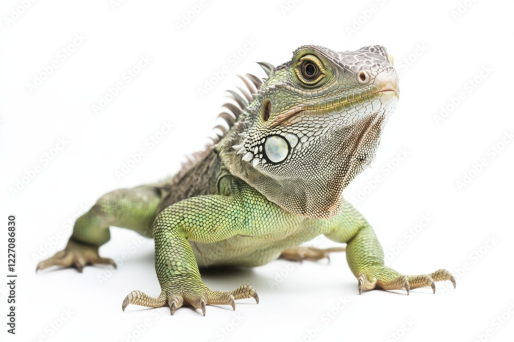 Green iguana posing against white background Green iguana posing against white background
