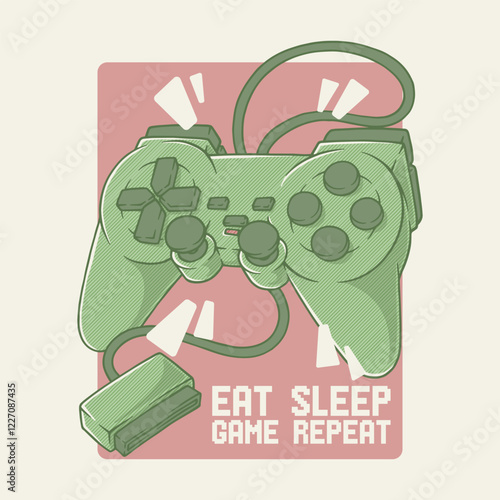 green joystick retro cartoon illustration
