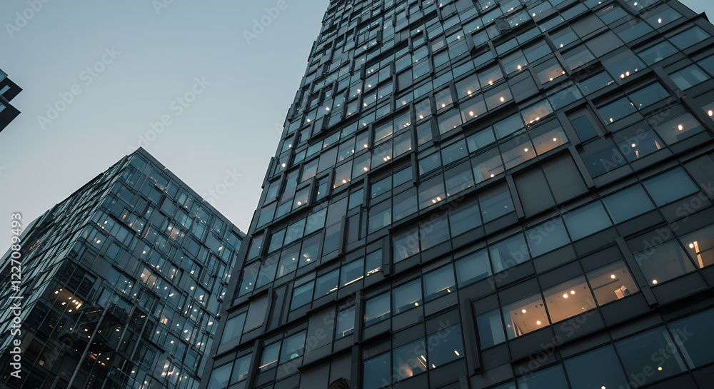 Fototapeta premium Modern Skyscraper Architecture at Dusk Cityscape Image
