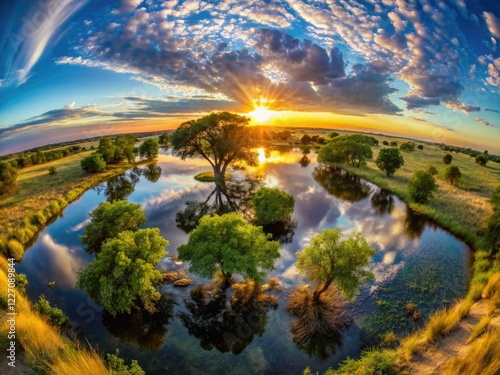 Wallpaper Mural Dramatic Okavango sunset explodes across Bwabwata's floodplain, captured in fisheye wonder. Torontodigital.ca