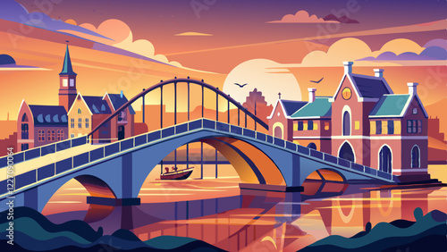 The Zeeland Bridge in Zeeland, The Netherlands at sunrise