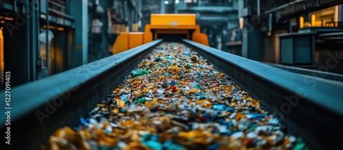Wallpaper Mural Industrial Recycling Facility with Conveyor Belt Sorting Colorful Plastic Waste for Sustainable Environmental Management Torontodigital.ca