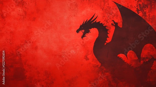 Welsh dragon silhouette on a red textured background with ample space in the center for text or design elements