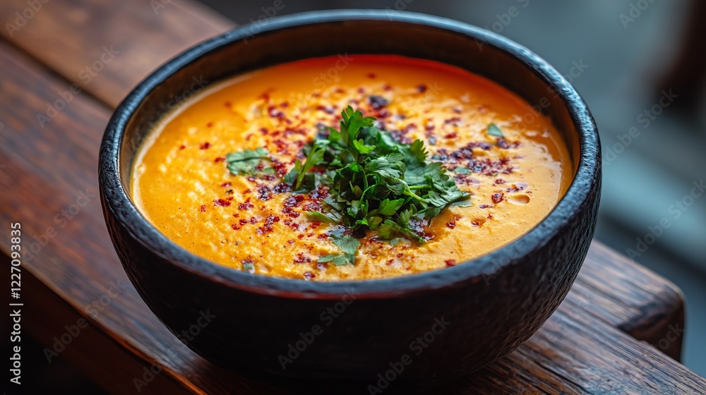 Vibrant Orange Soup in a Rustic Bowl - A Flavorful Culinary Delight Vibrant Orange Soup in a Rustic Bowl - A Flavorful Culinary Delight
