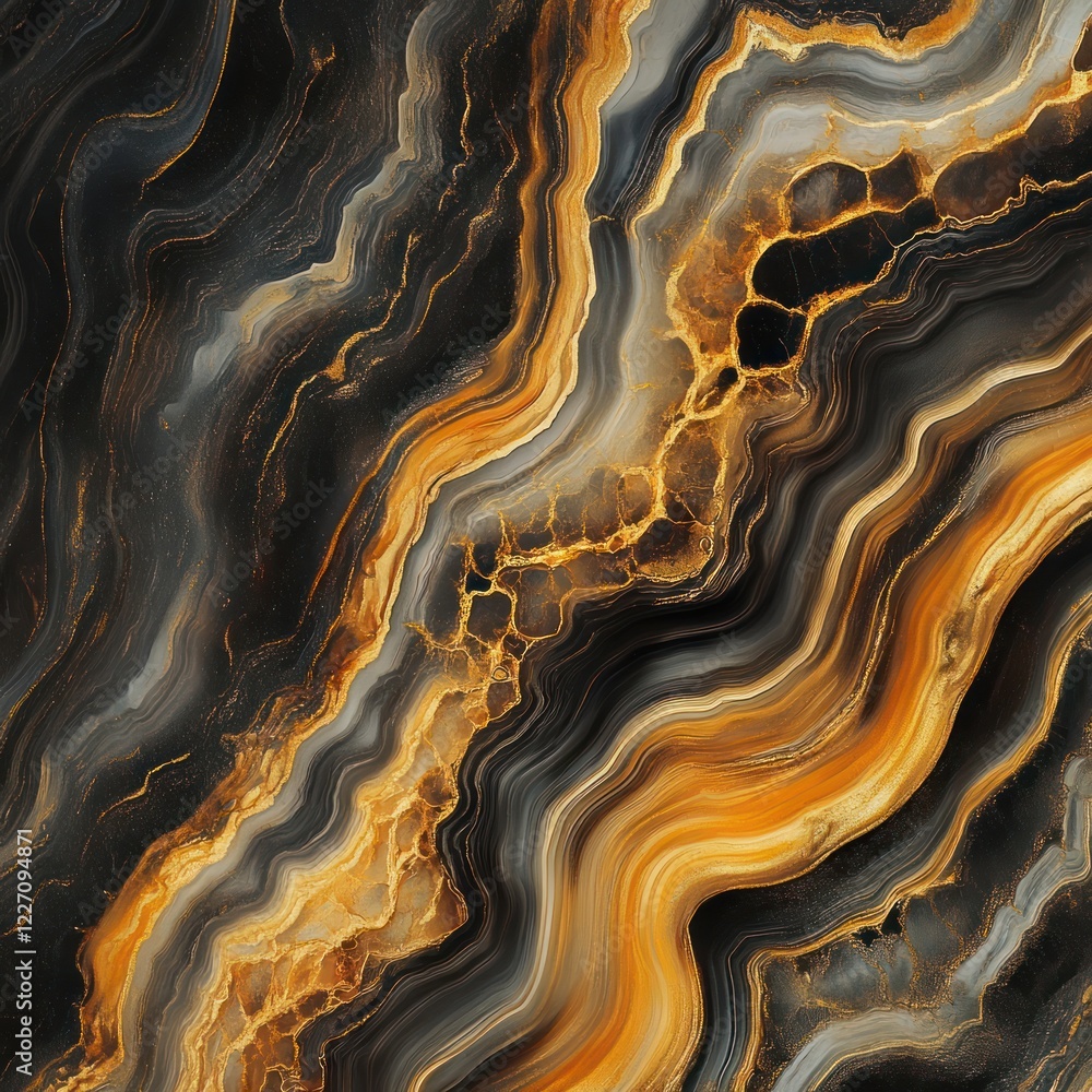 Obraz premium Black gold marble texture background, wavy pattern, luxury design, interior decor