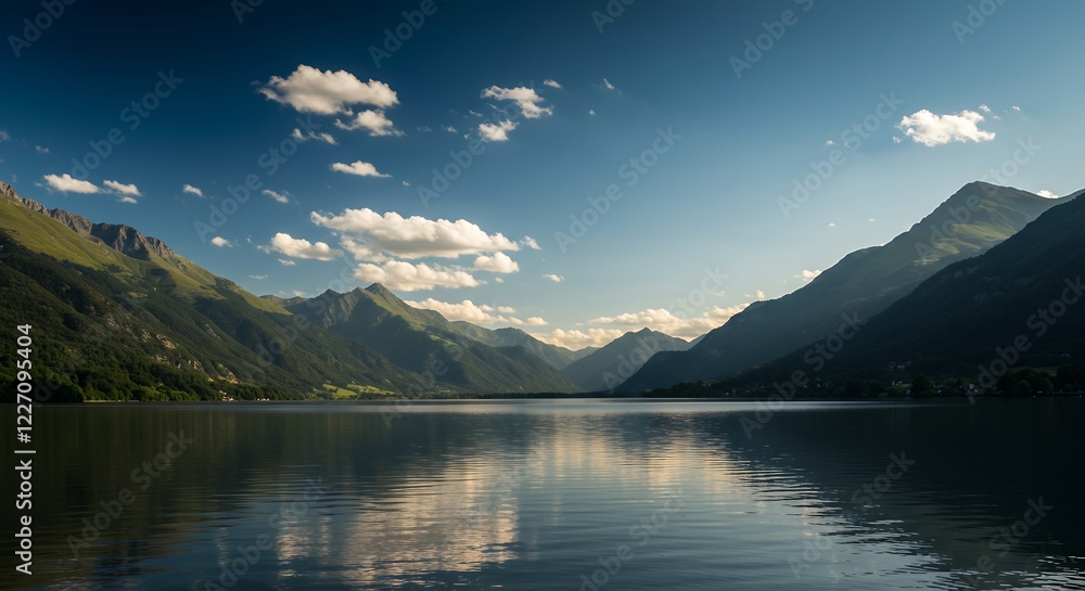 Serene Mountain Lake Landscape with Sky Reflection Serene Mountain Lake Landscape with Sky Reflection