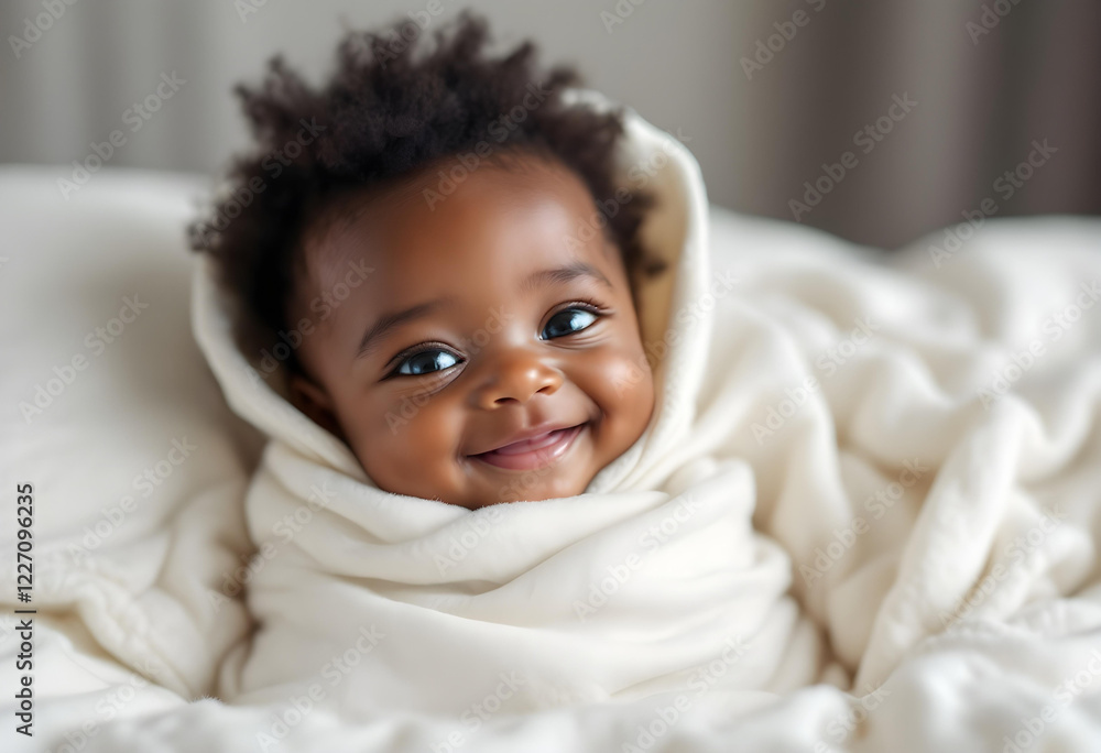 Adorable Baby Wrapped in Soft Blanket Smiling Adorable Baby Wrapped in Soft Blanket Smiling