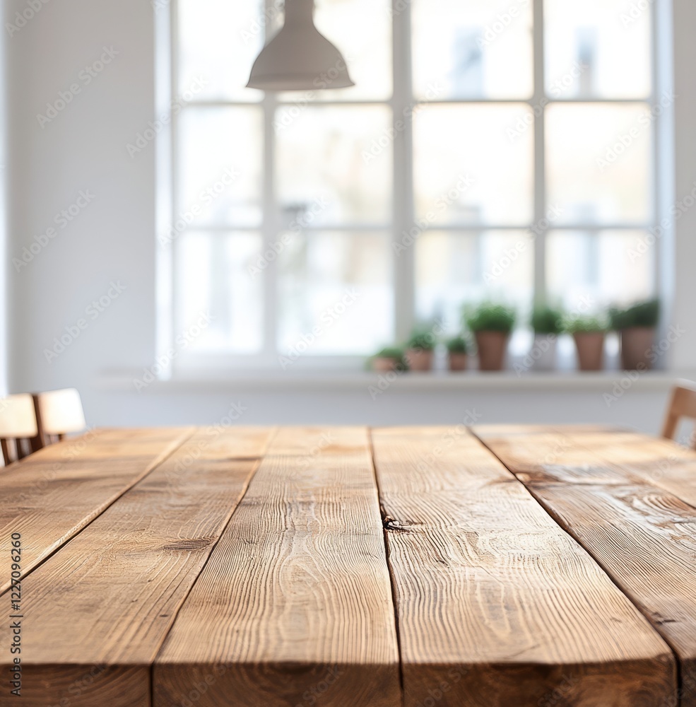 Rustic wooden table in bright room near window. Rustic wooden table in bright room near window.