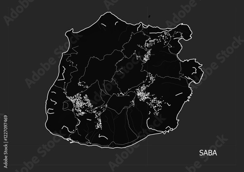 street map and country buildings of Saba with dark theme