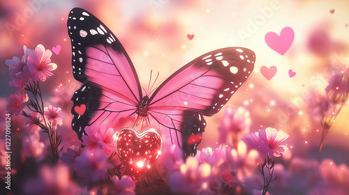 Wallpaper Mural Whimsical Valentine's setting with fluttering wings and delicate blossoms Torontodigital.ca
