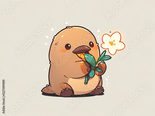 Adorable Platypus Eating a Flower: A Cute Cartoon Illustration photo