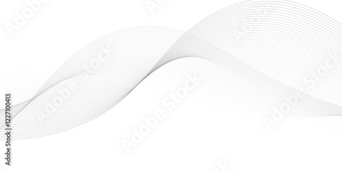 Abstract wave element for design. Digital frequency track equalizer. Stylized line art background. Vector illustration. Wave with lines created using blend tool. Curved wavy line, smooth stripe. 