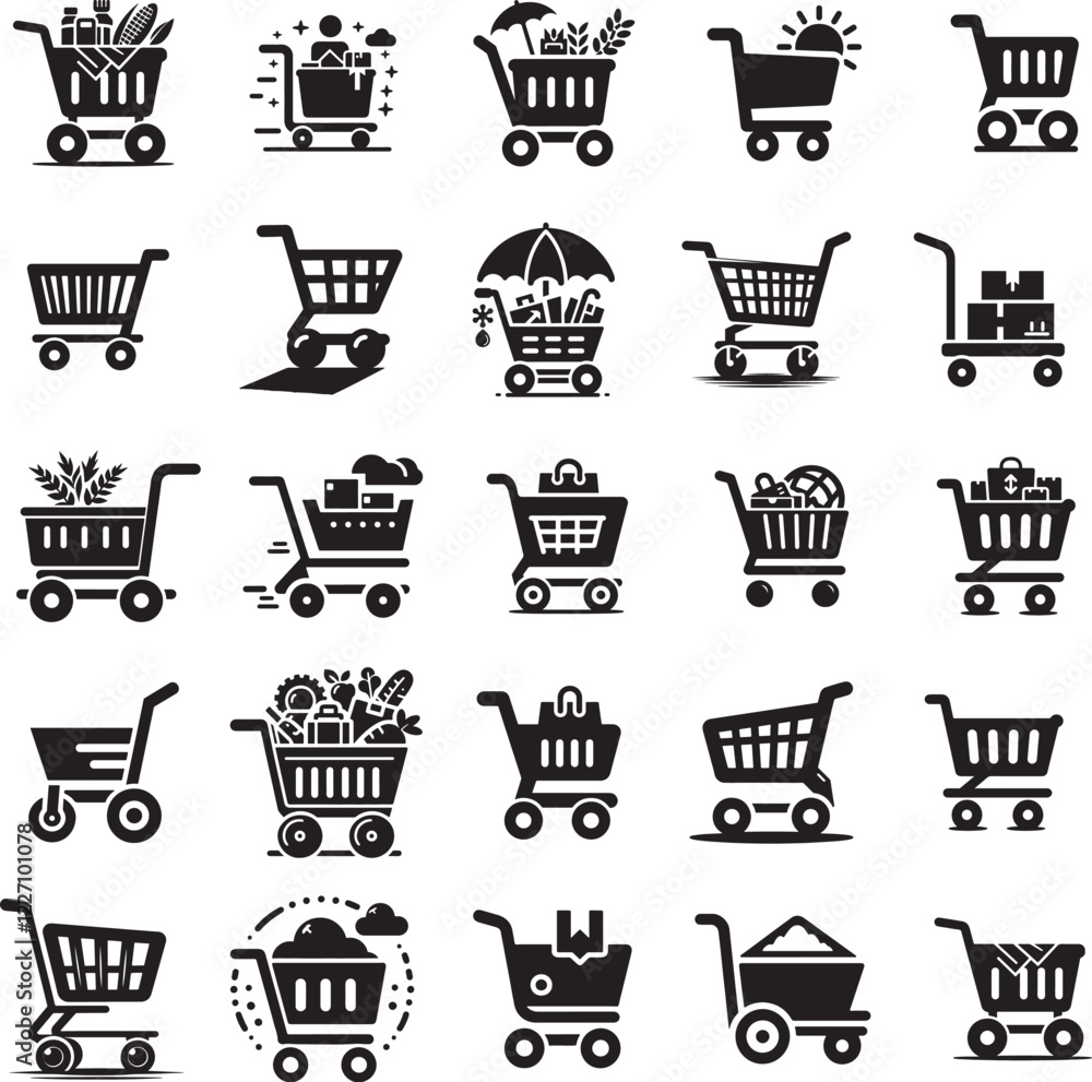 shopping cart illustration set vector silhouette icons pack shopping cart illustration set vector silhouette icons pack