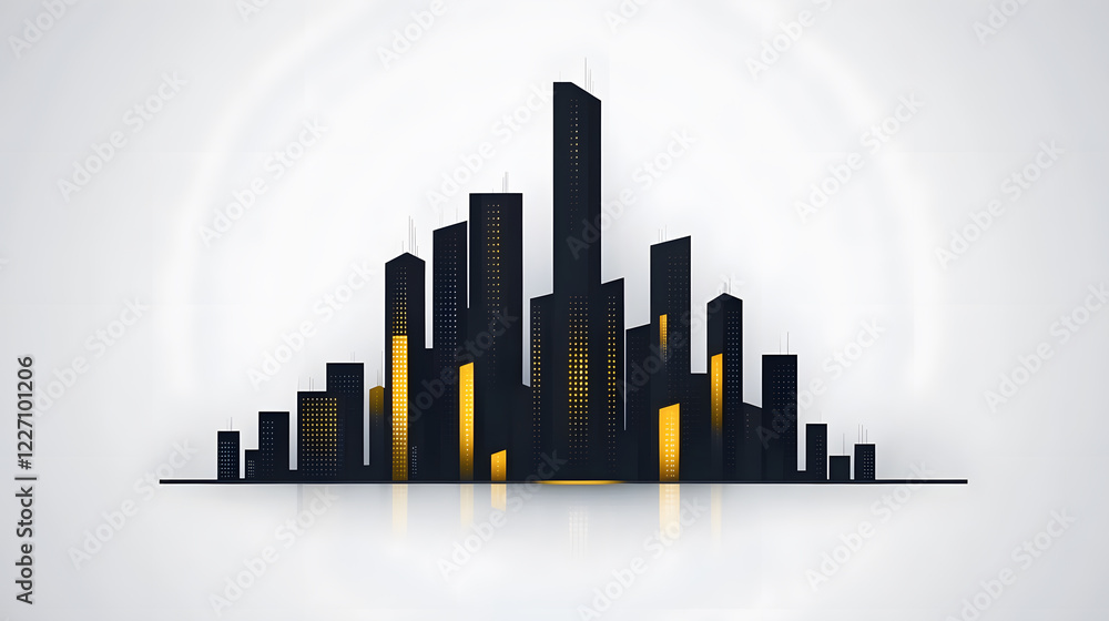 Fototapeta premium Urban skyline design modern city digital art minimalist style aerial view creative concept
