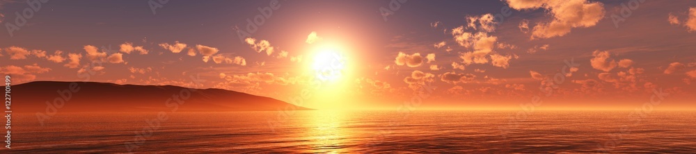 Panorama of sea sunset, ocean sunrise, seascape, 3d rendering
Panorama of sea sunset, ocean sunrise, seascape, 3d rendering