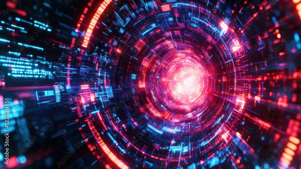 Futuristic red-blue data tunnel, digital technology, glowing background, abstract concept Futuristic red-blue data tunnel, digital technology, glowing background, abstract concept