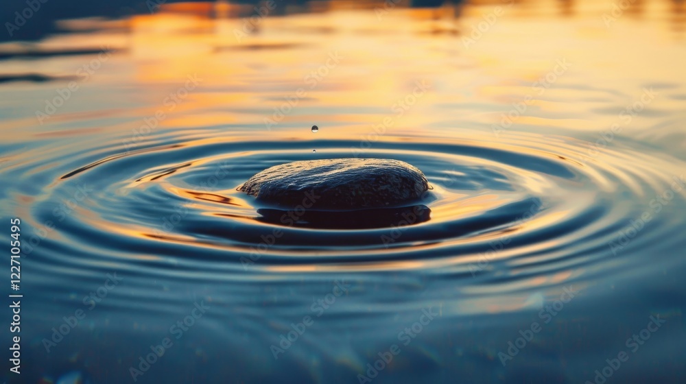 Serene Water Ripple Effect with Stone in Calm Lake Serene Water Ripple Effect with Stone in Calm Lake